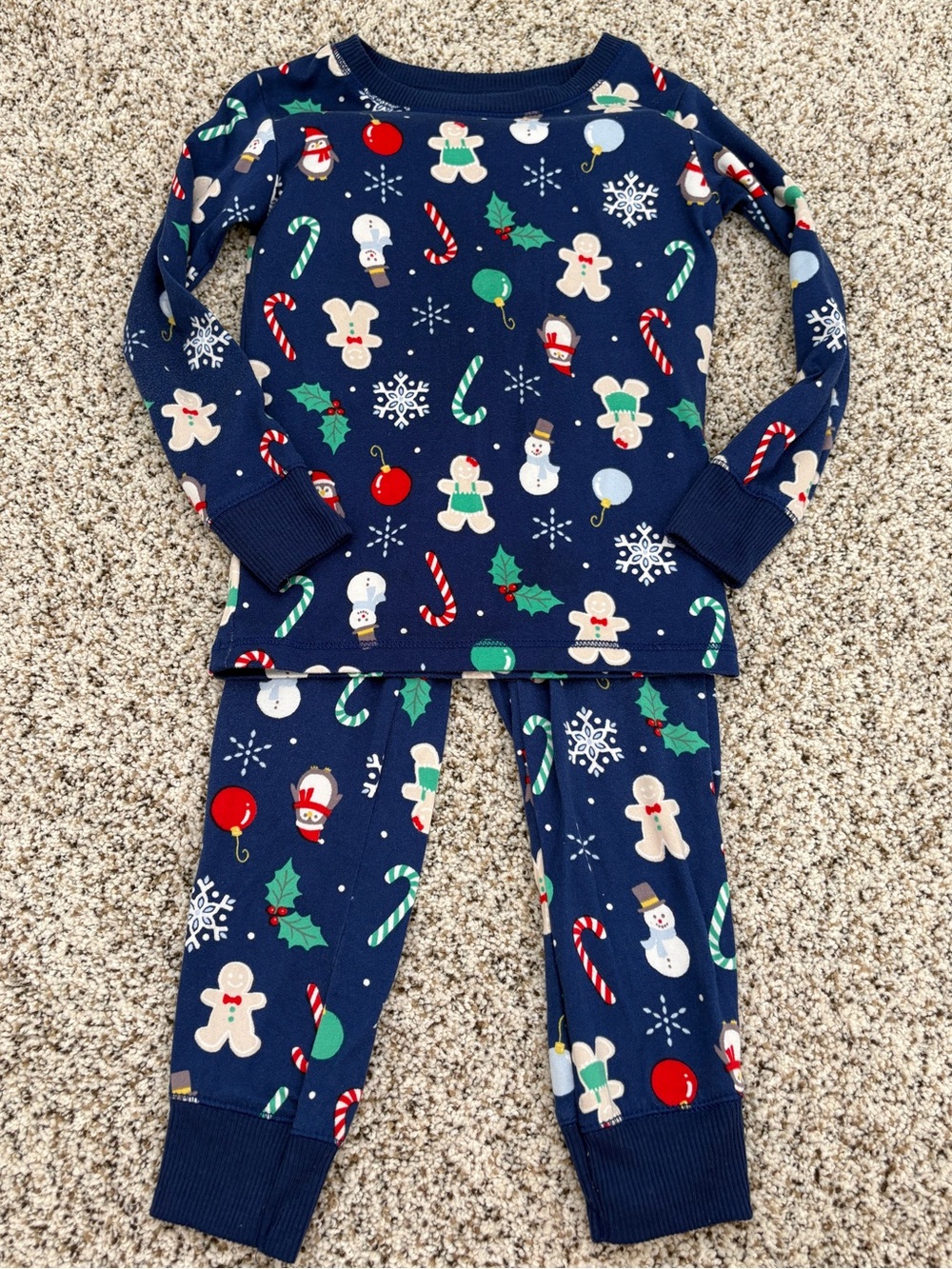 Jammies for Your Families Holiday Long-Sleeve Cozy Pajama Set Navy Blue, 3T & 4